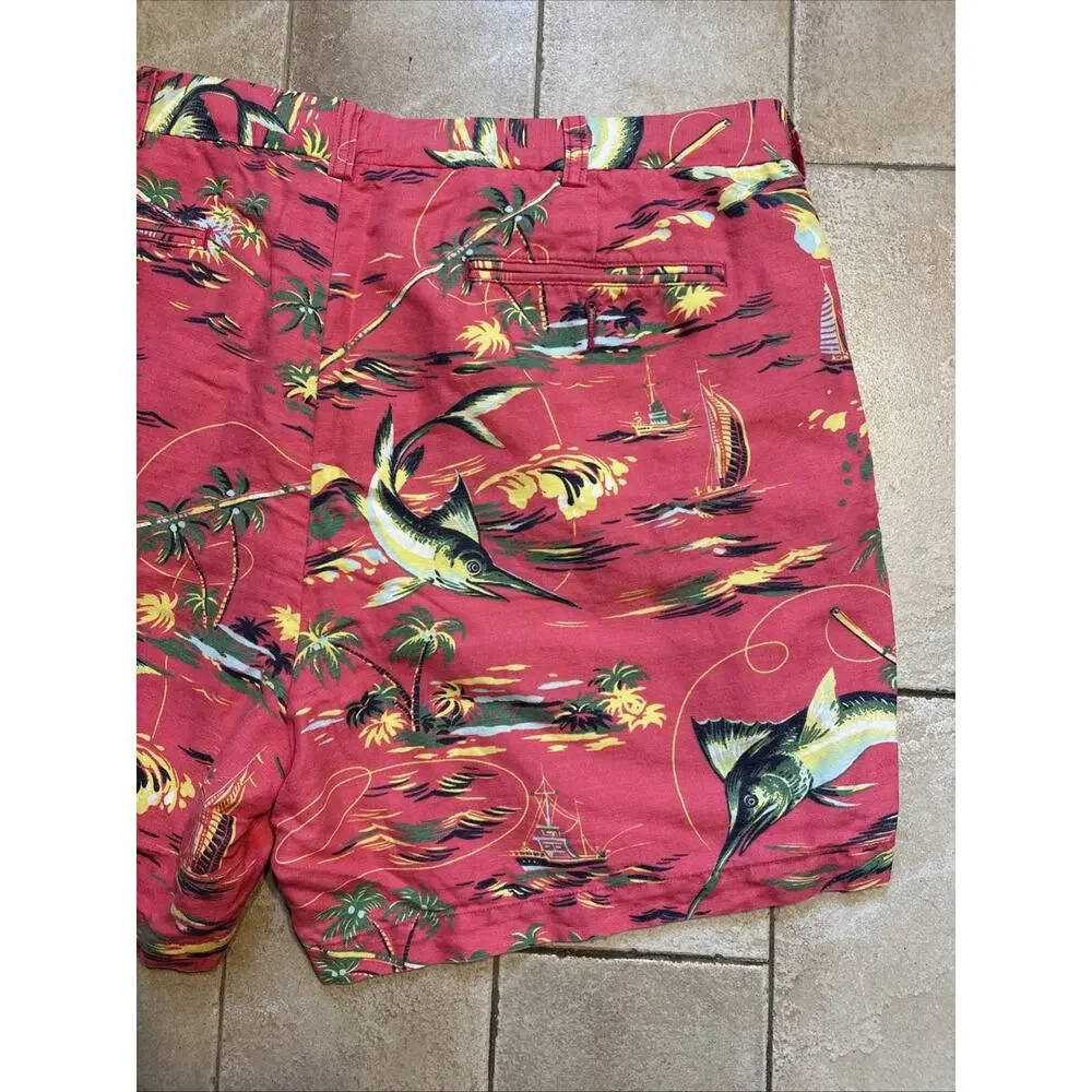 Polo Ralph Lauren Shorts Mens 38 Pink Fishing Linen Bermuda Hawaiian Swordfish
